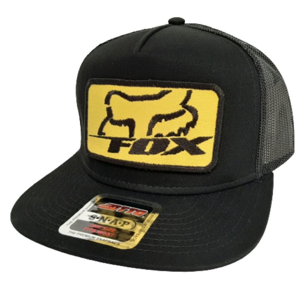 Otto Embroidered Patch Fox Racing Flat Bill Mesh Snapback Baseball Cap Hat Black